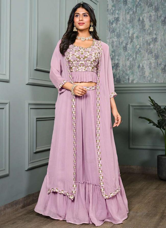 Shimmer Georgette Lilac Engagement Wear Sequins Work Lehenga Choli